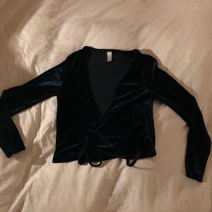 American Apparel Dark Green Velvet Wrap Crop Top
